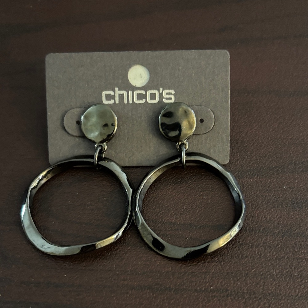 NWT Chico's Black/Dark Gunmetal Hoop Earrings